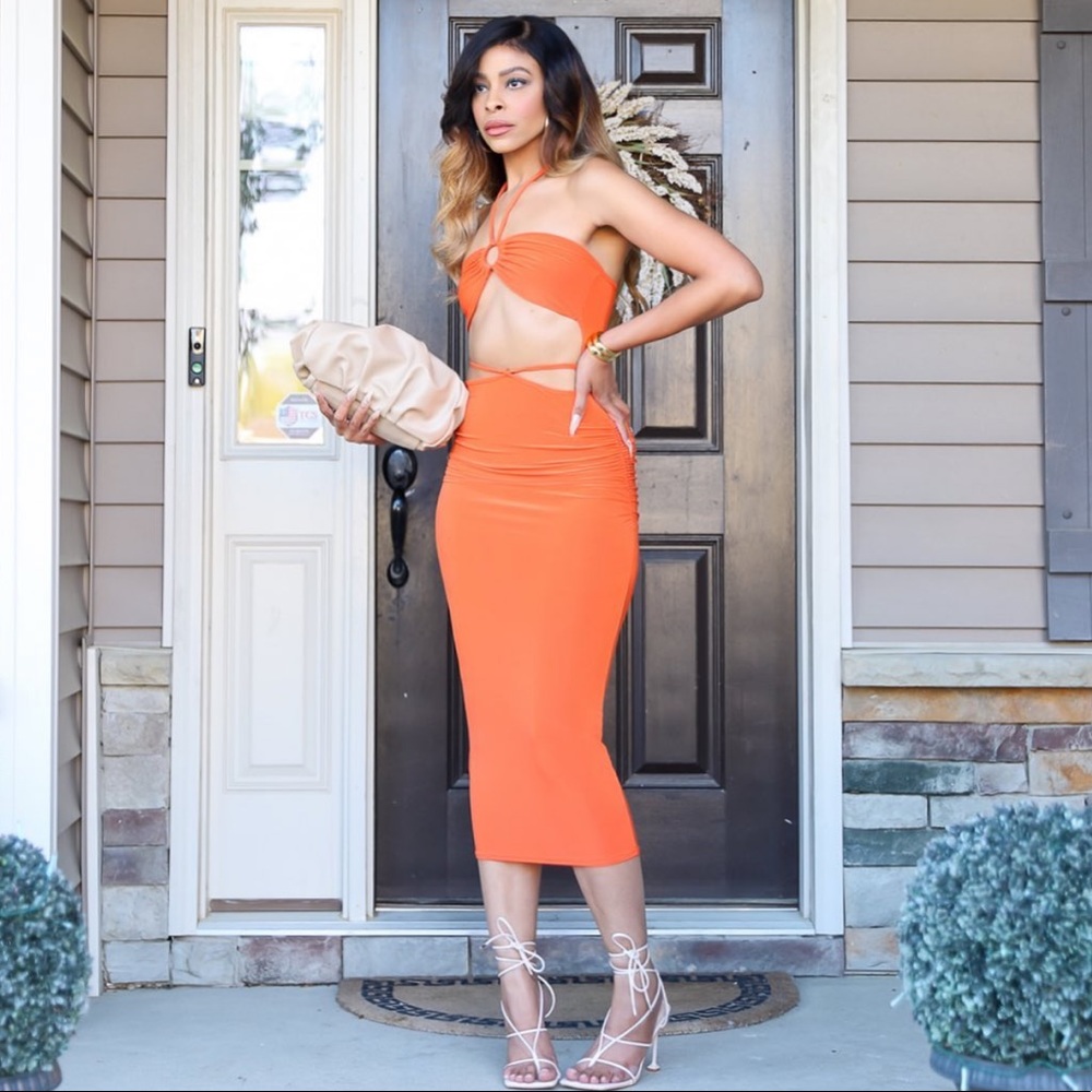 Orange straps midi dress